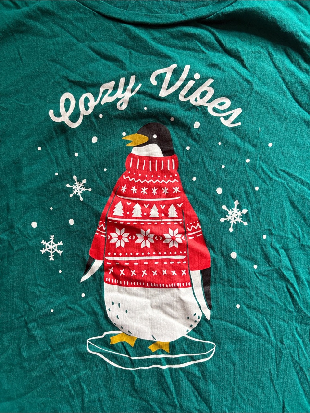 Cozy Vibes Penguin Graphic Tee - Teal with Red Accent - Womens XL - Old Navy - Picture 3 of 3